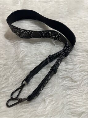 Wide Snake-Print Leather Bag Strap in Black and Grey